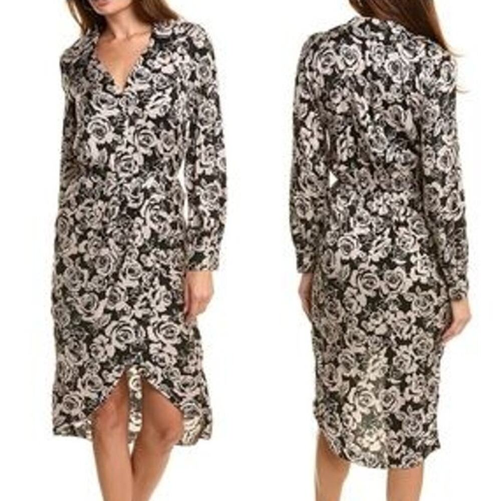 The Kooples Black/White Blooming Roses Shirt Dress Women's Size 1 (US Small) NWT